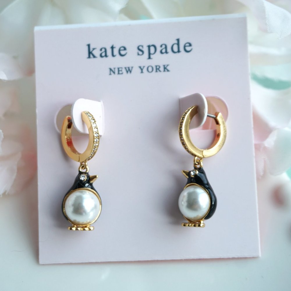 BNW cute Kate spade penguin earrings zicron earrings